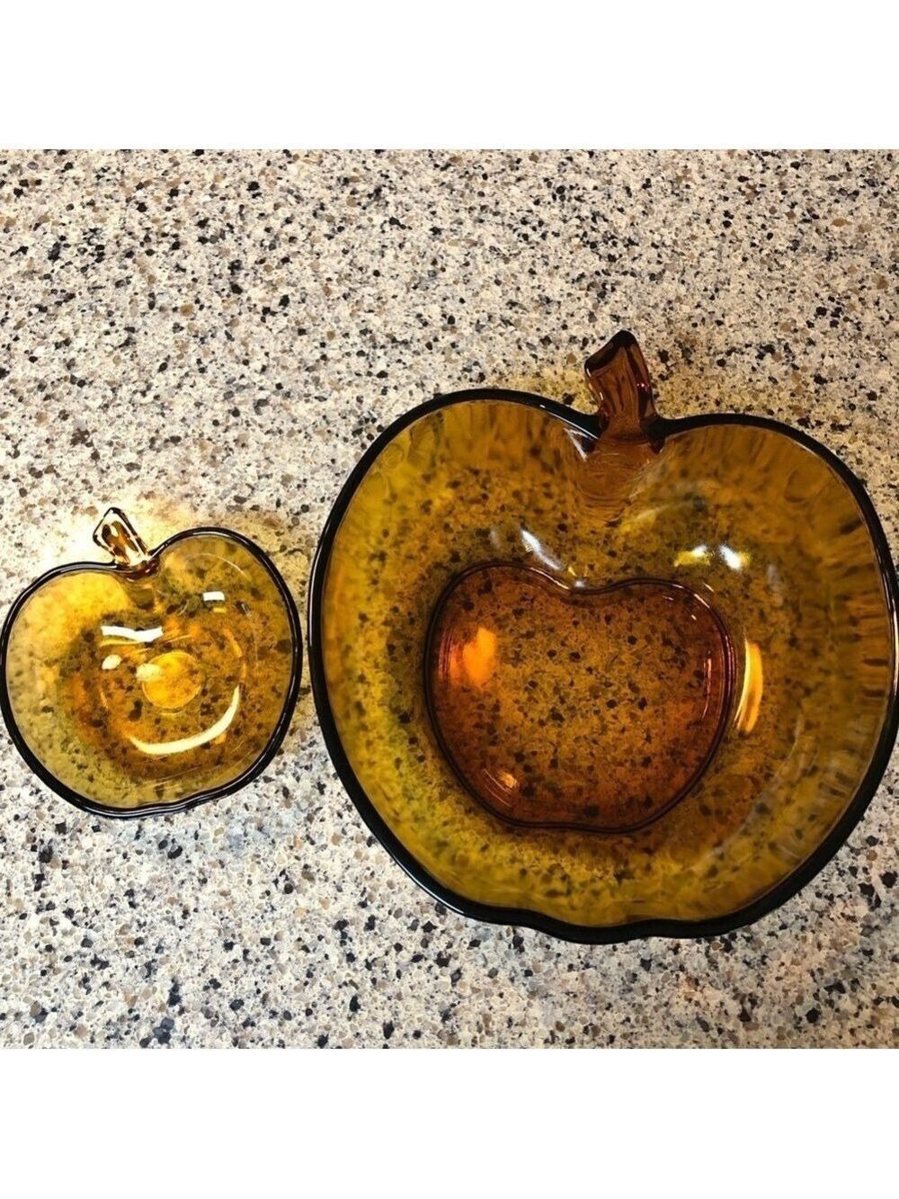 Hazel Atlas Orchard Amber Glass Apple Bowl Set, 70’s Vintage